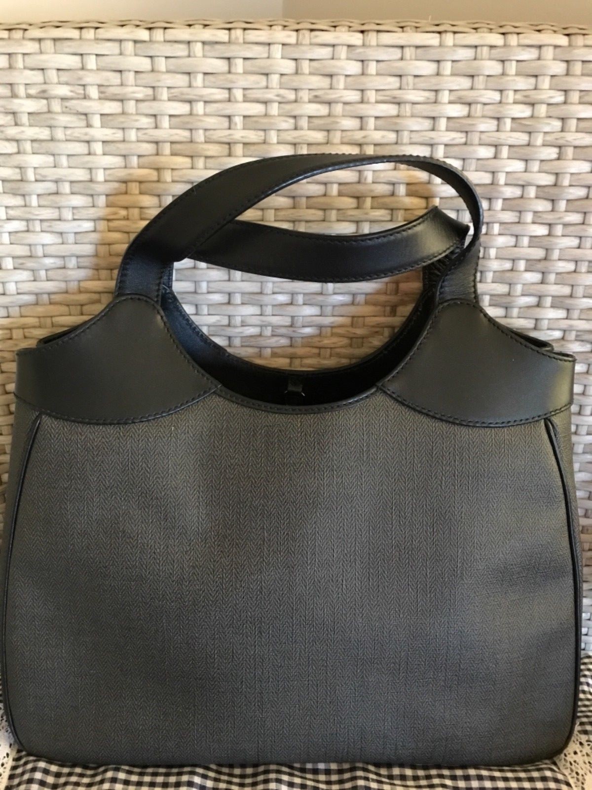 BVLGARI WEEKEND TOTE BAG DARK GRAY/BLACK PVC & LEATHER 100% AUTHENTIC WOW!!