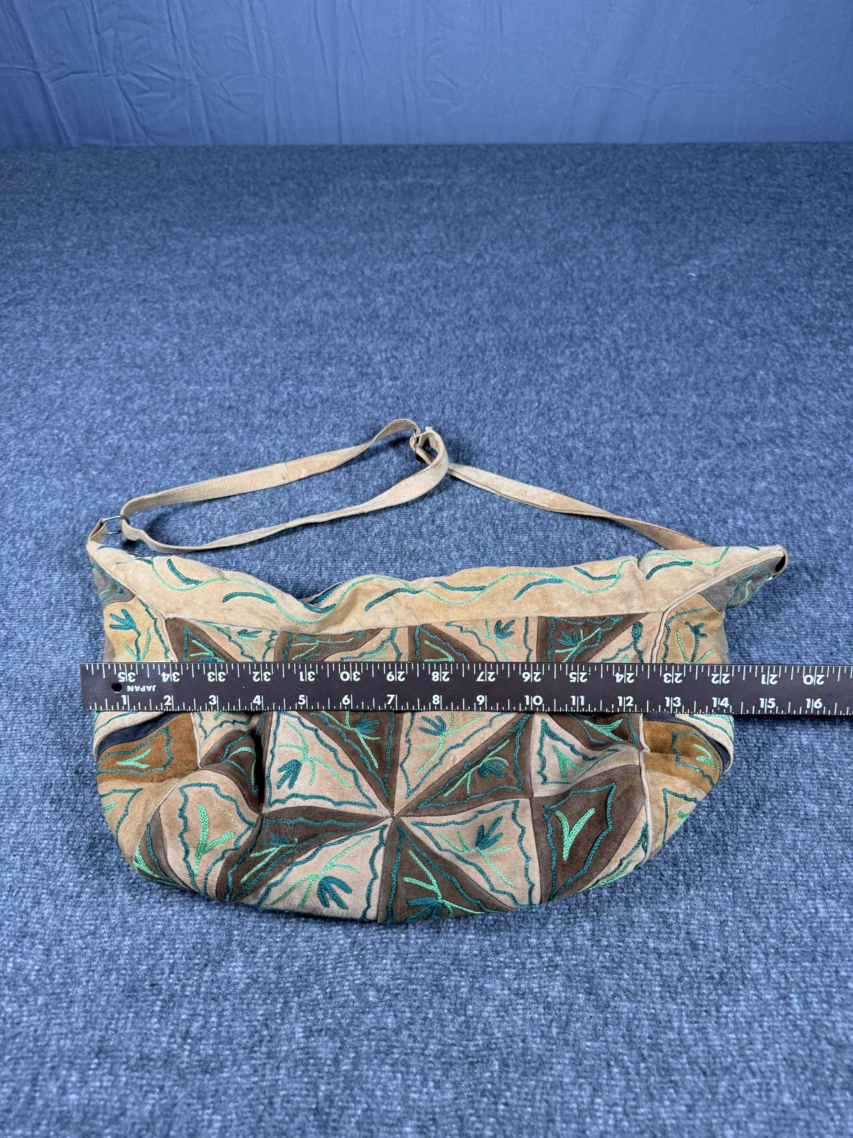 Suede Crossbody Bag Womens Large Brown Embroidered Floral Boho Shoulder Purse
