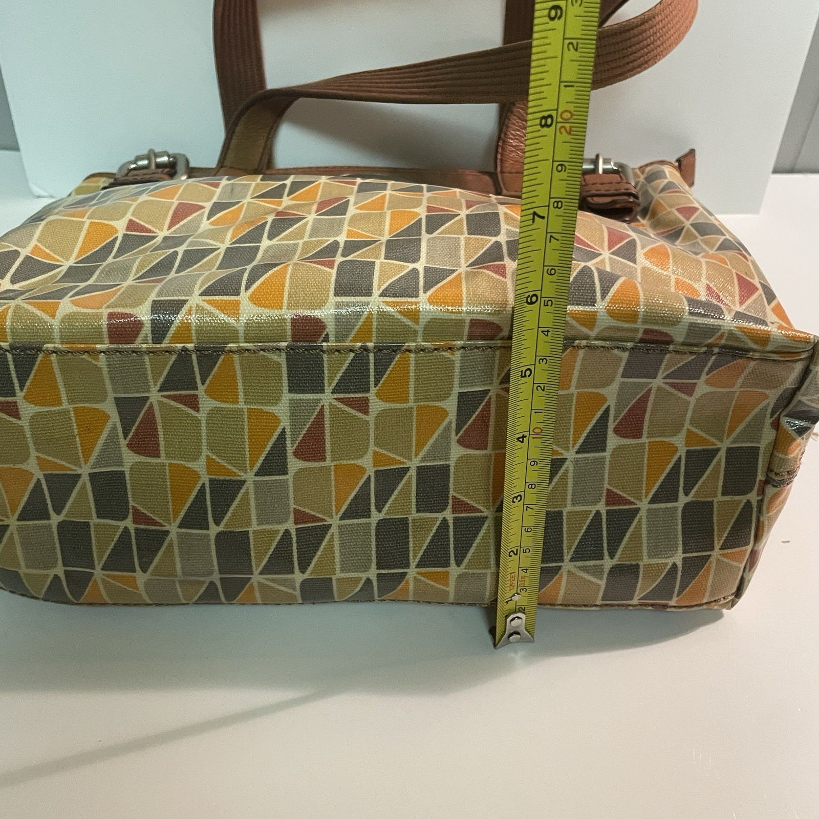 Fossil Key-Per Calypso Purse Grey Orange Leather Trim Shoulder Handbag Boho Y2K