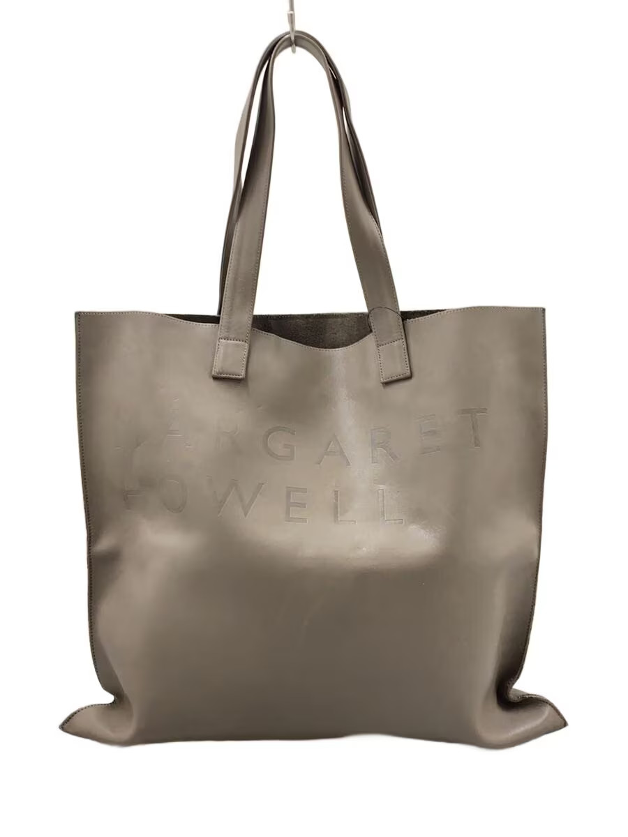 MARGARET HOWELL Logo Embossed Tote Bag, Leather, Gray
