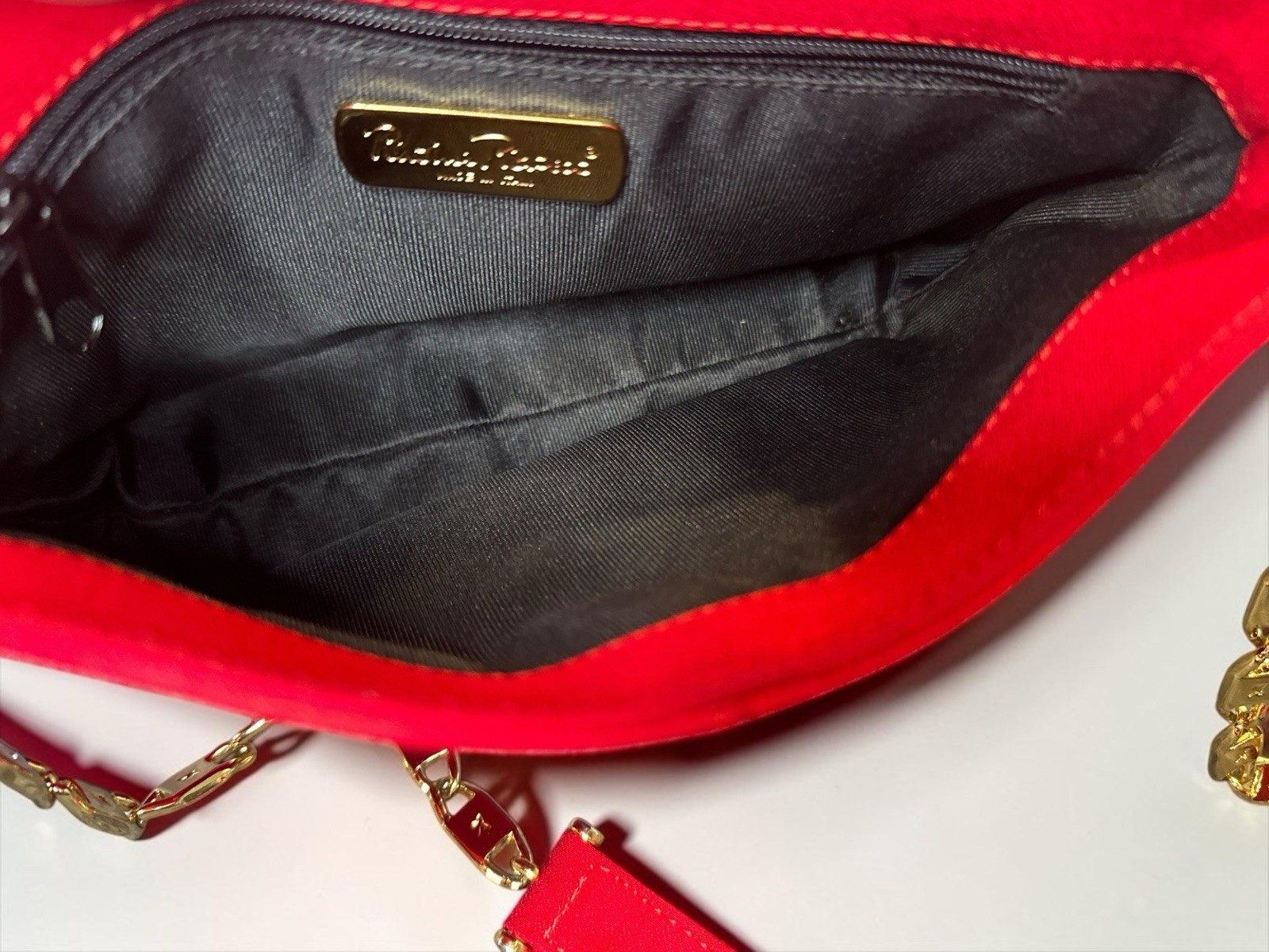 Paloma Picasso Red Leather Crossbody Bag Gold X Chain Italy Vintage 80s Designer