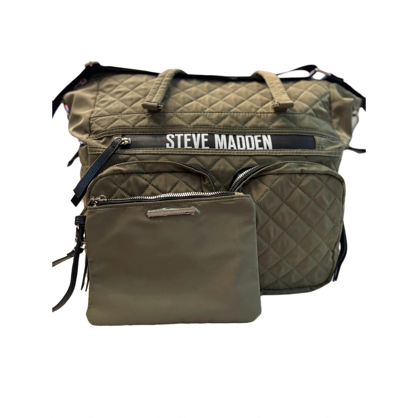 Steve Madden Quilted Olive Diaper Bag Weekender Travel Tote w/ Changing P