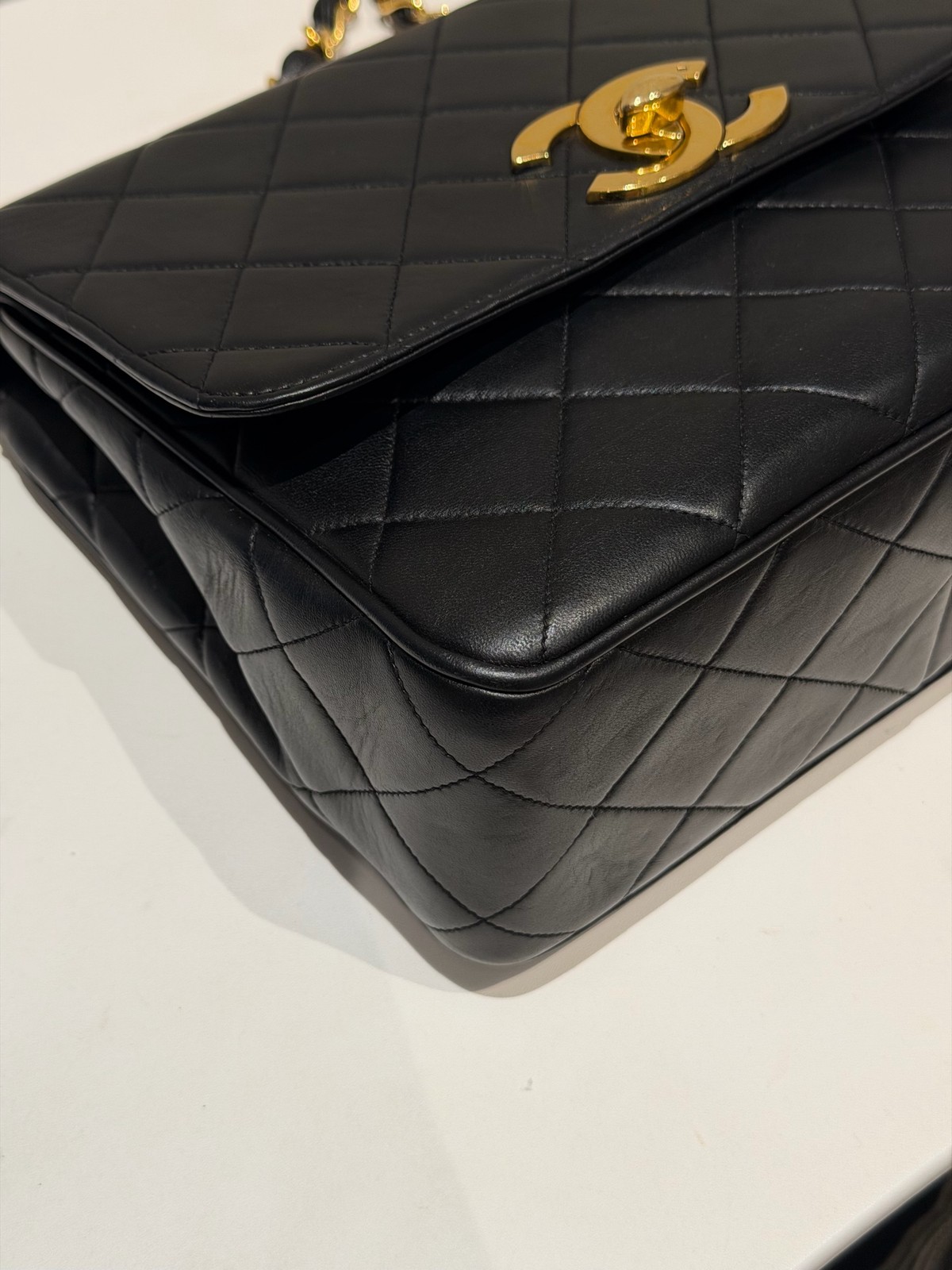 Chanel Vintage Classic Flap Normal Size Black Calfskin Leather Shoulder Crossbod