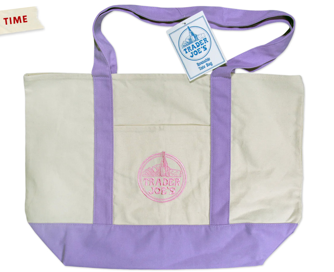 Trader Joe’s Striped LARGE LAVENDER Tote Bag Beige Summer 2026 *Ships Same Day*