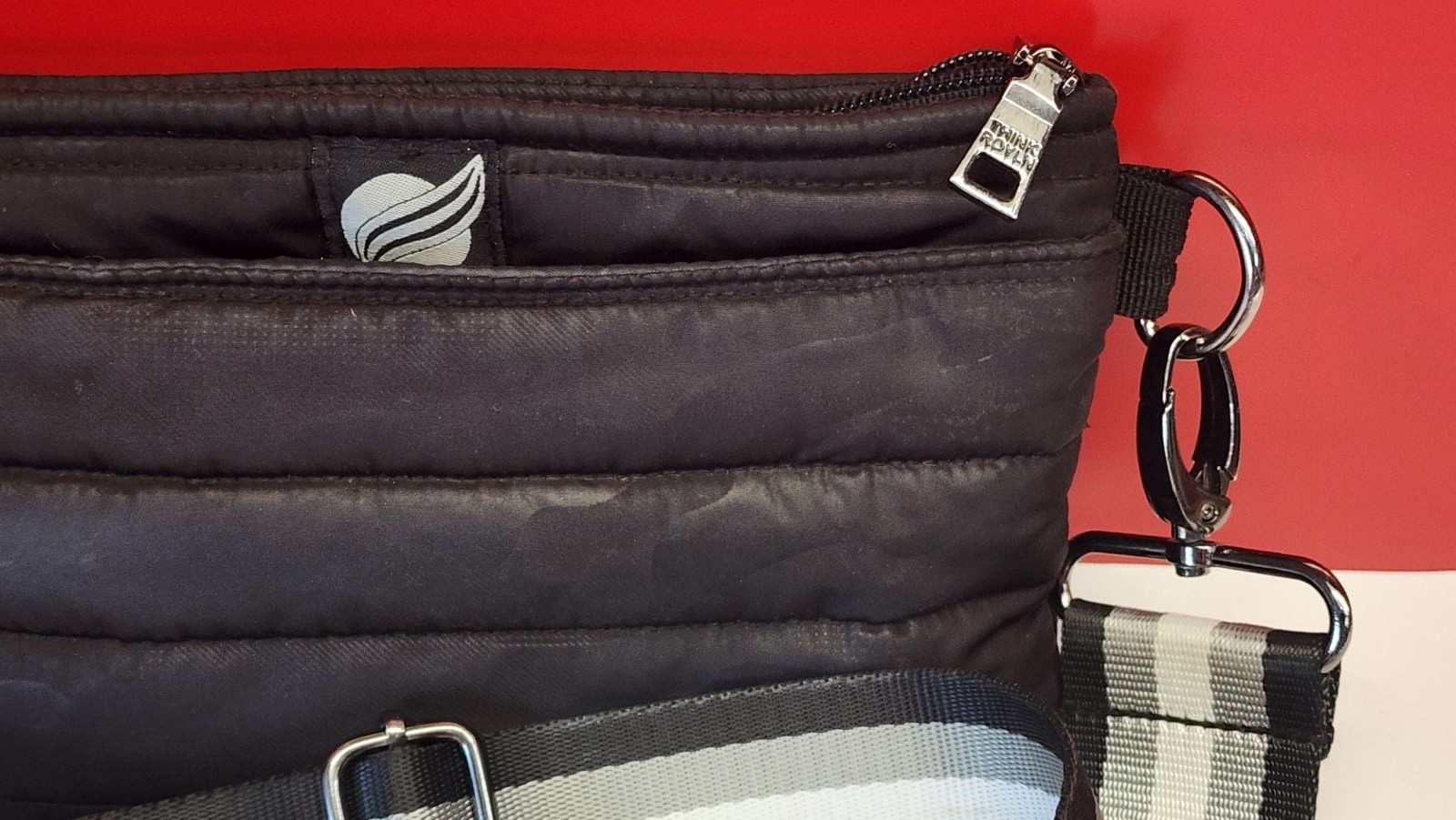 Think Royln Black Camo Puffer Crossbody Bag with Tricolor Strap