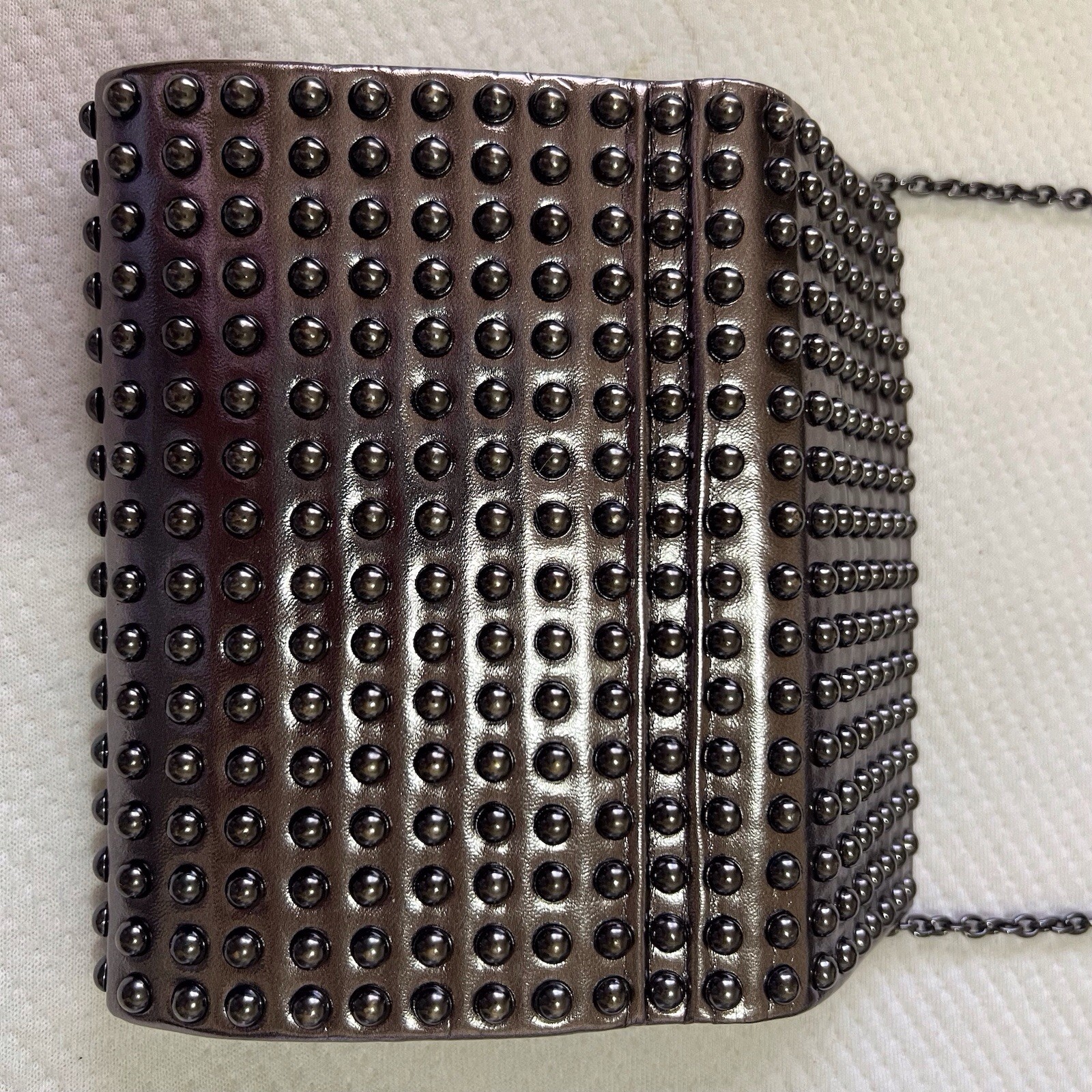 RSVP Paris Studded Chain Clutch Crossbody Bag Gunmetal Metallic Pocket Y2K Prom