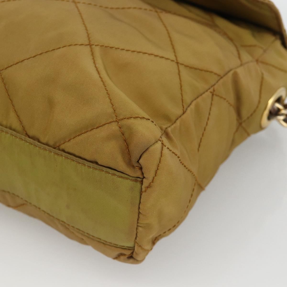 PRADA Chain Shoulder Bag Nylon Beige Gold Auth YKZ873