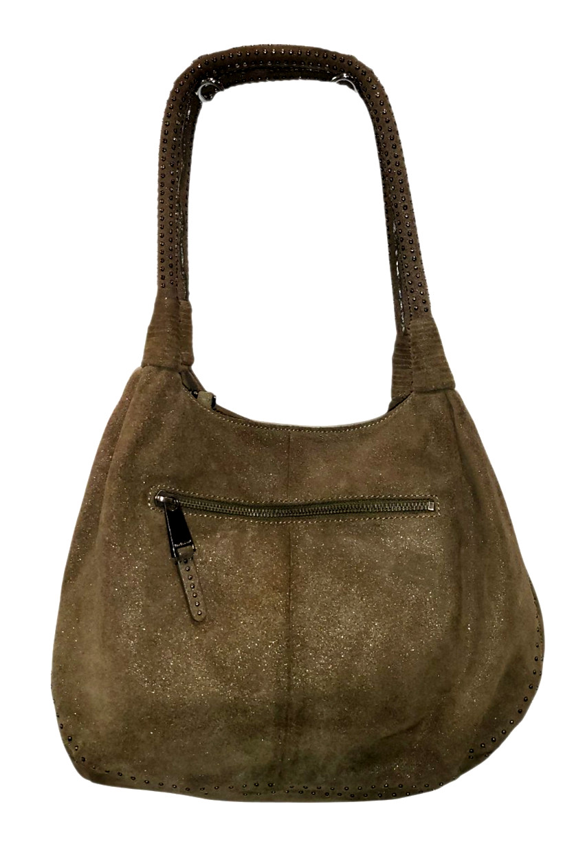 DAN AZAN Double Handle STUDDED METALLIC GREEN w POUCH Shoulder Tote Handbag Med