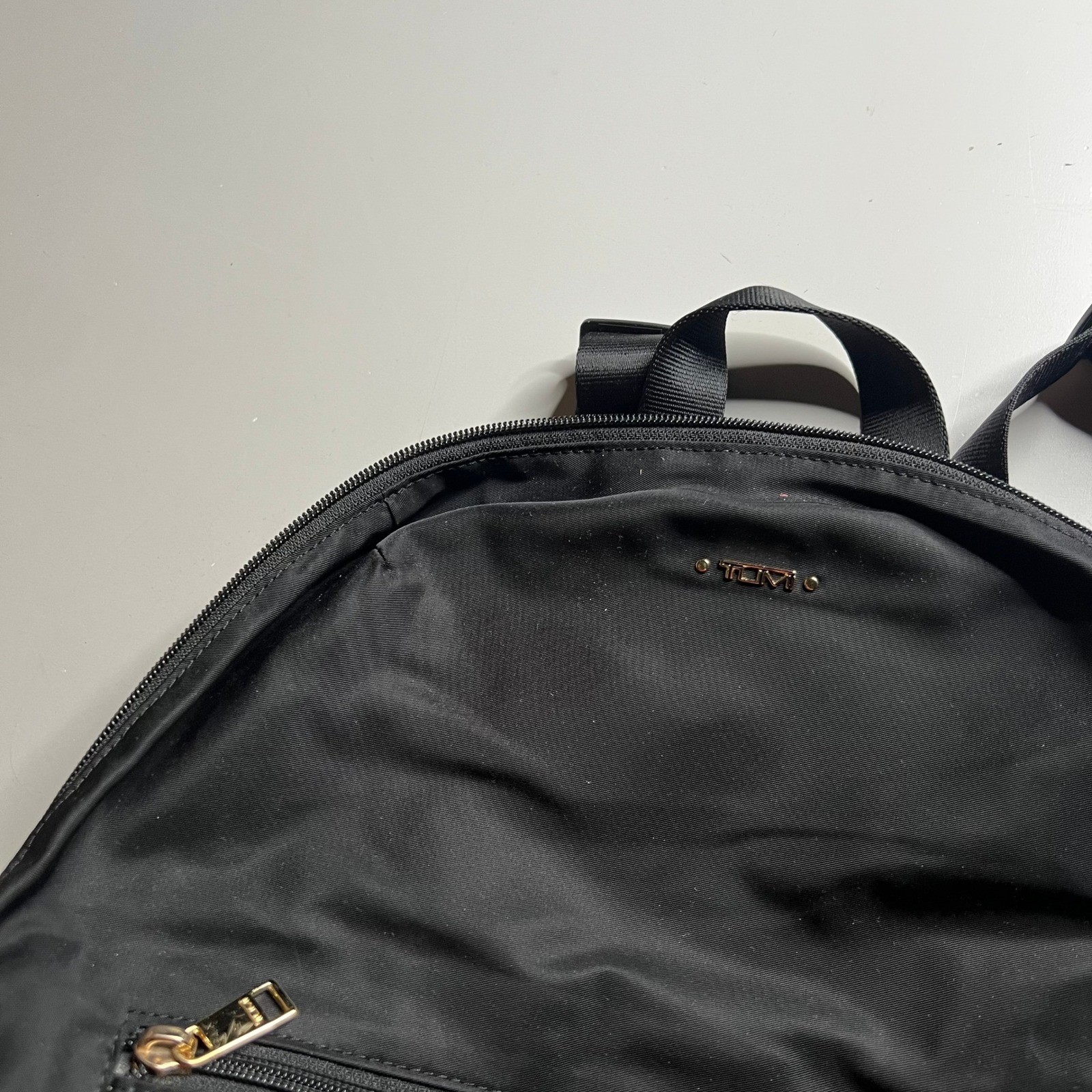 Tumi Just In Case Backpack Black Nylon Gold Hardware Travel Packable Bag
