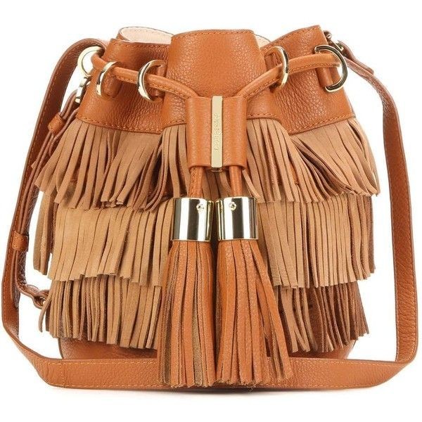 SEE BY CHLOE Vicki Suede & Leather Fringe Bucket Bag in Caramello