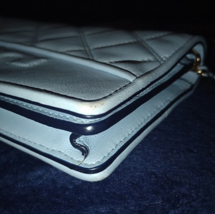 Tory Burch Savannah chain flat wallet crossbody in Luna blue