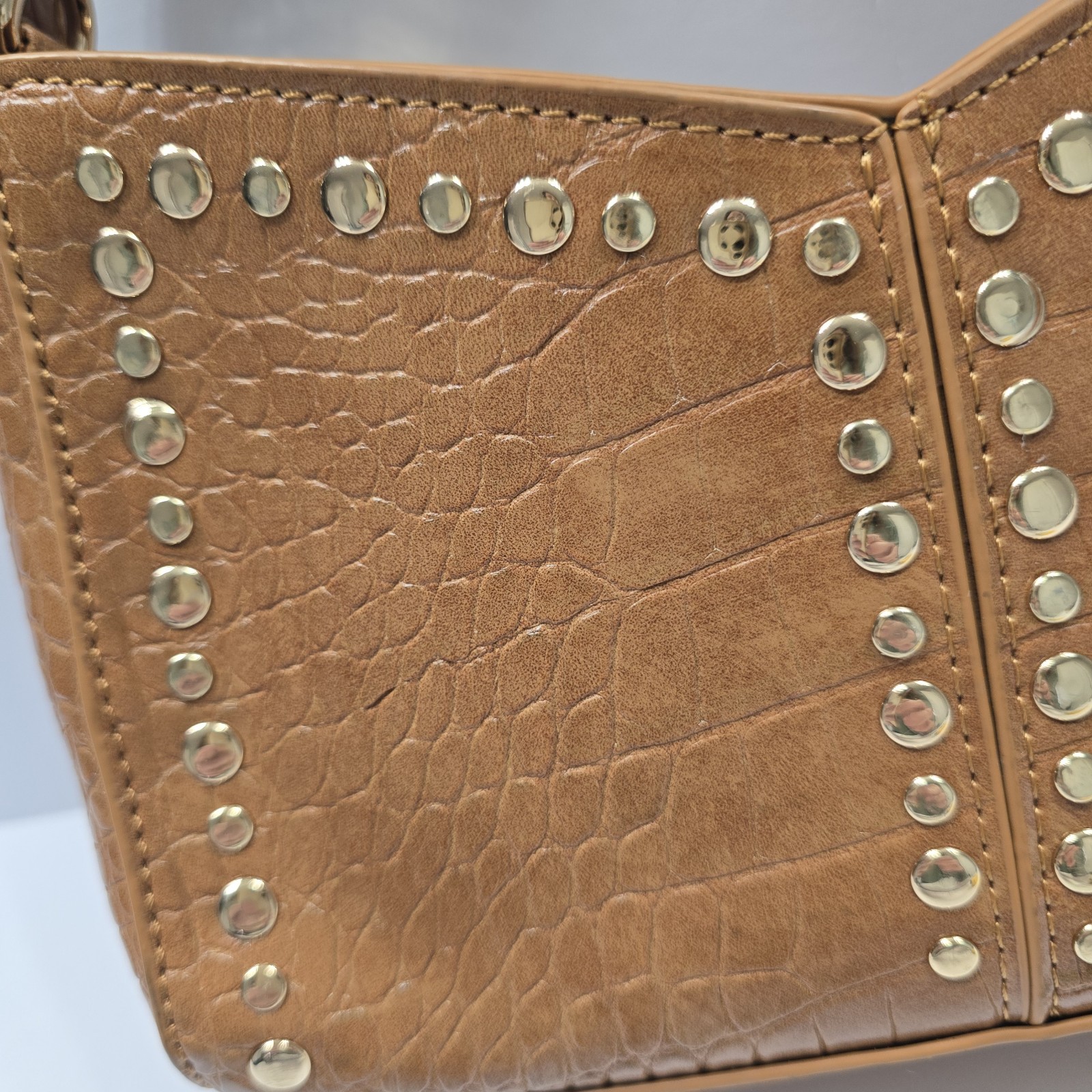 Cato Brown Croc Embossed Studded Shoulder Bag Y2K Mini Handbag Faux Leather
