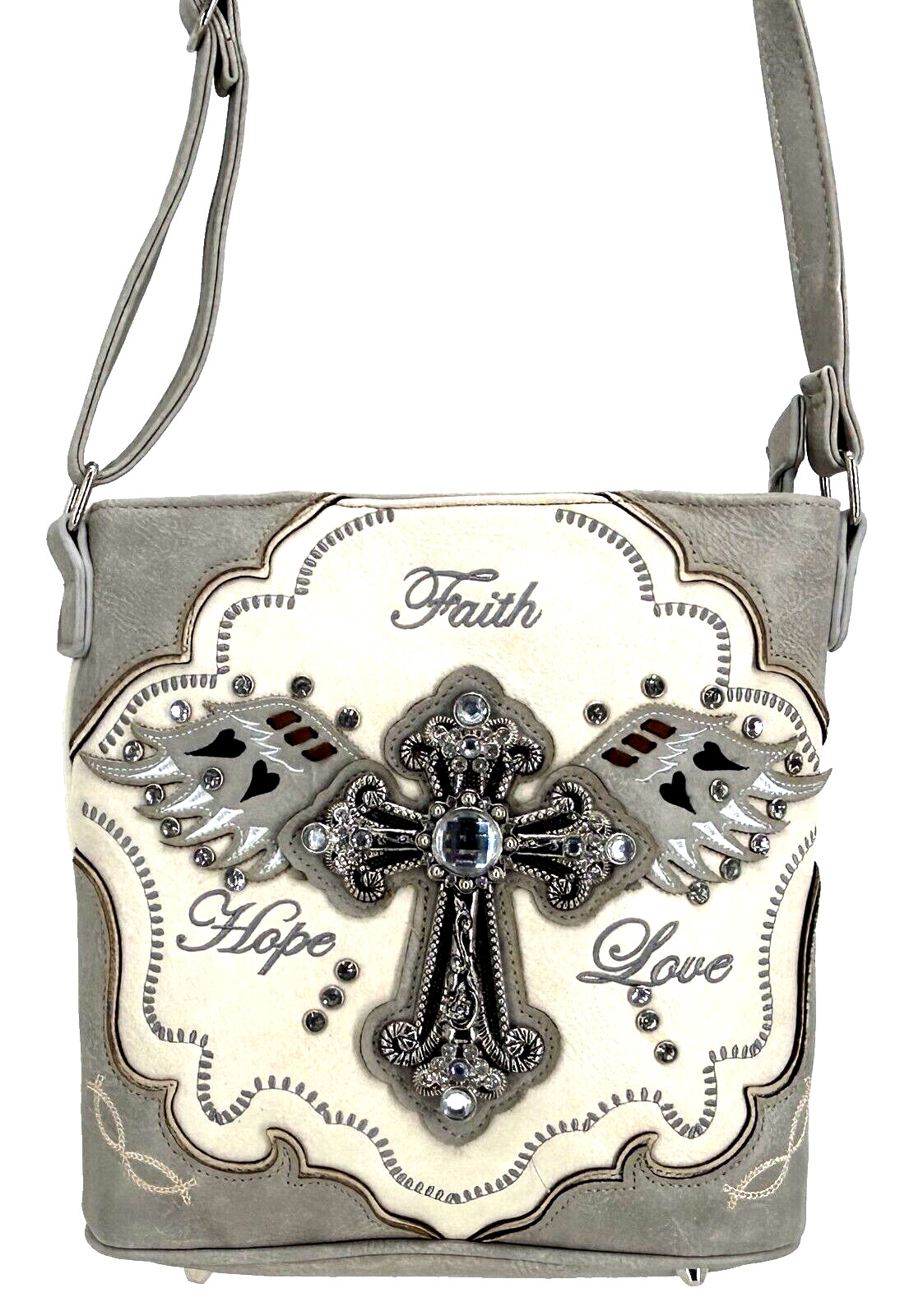RHINESTONE CROSS FAITH LOVE HOPE CROSSBODY BAG CONCEALED PURSE SHOULDER HANDBAG