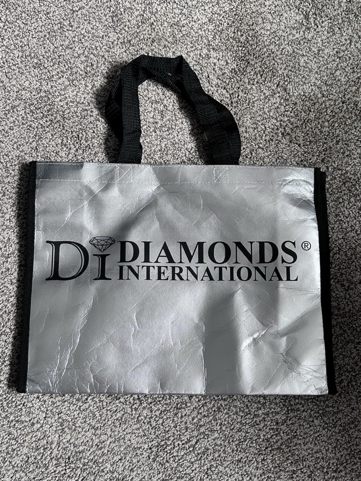 Diamonds International Silver and Black Tote Bag 16 x 12 x 5 Large Size