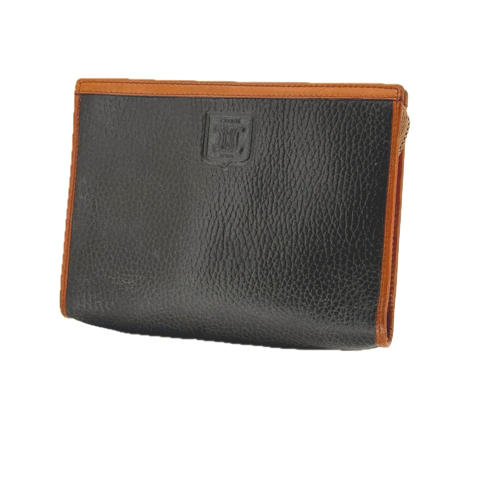 RARE Celine Vintage Green Pebbled Leather Macadam Triomphe Clutch Mini Pouch Bag