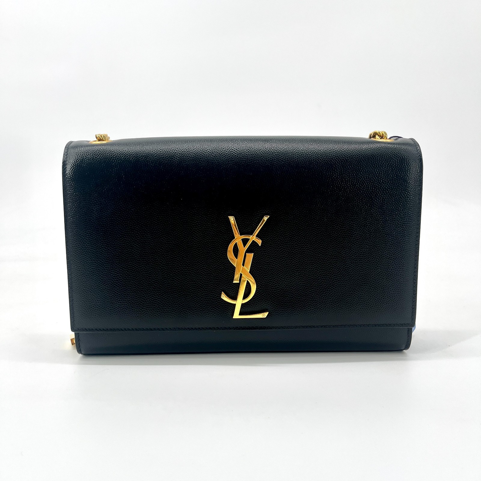 YSL Yves Saint Laurent Kate Medium Grain de Poudre Shoulder Bag Black Gold