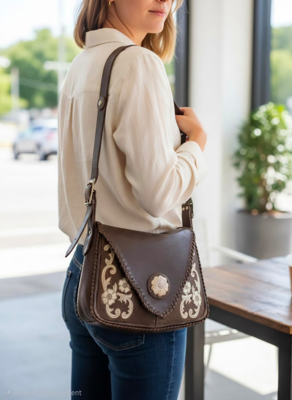 Jose Luis Chocolate Brown Messenger Bag with Silver Accents