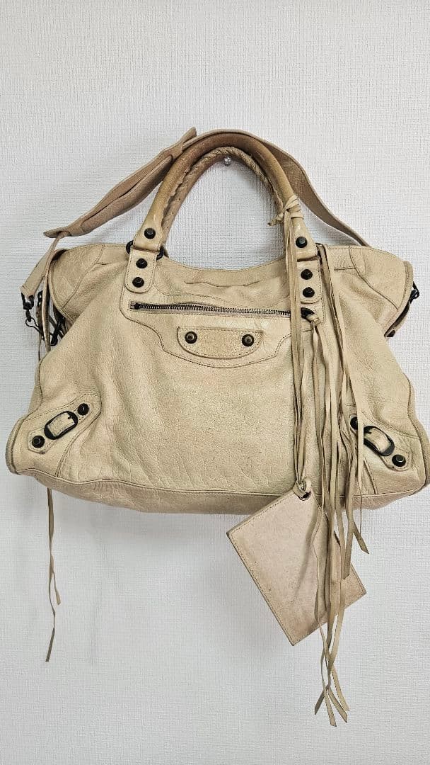 Balenciaga City Handbag Beige Leather 14.96 W X 10.63 H X 3.94 D
