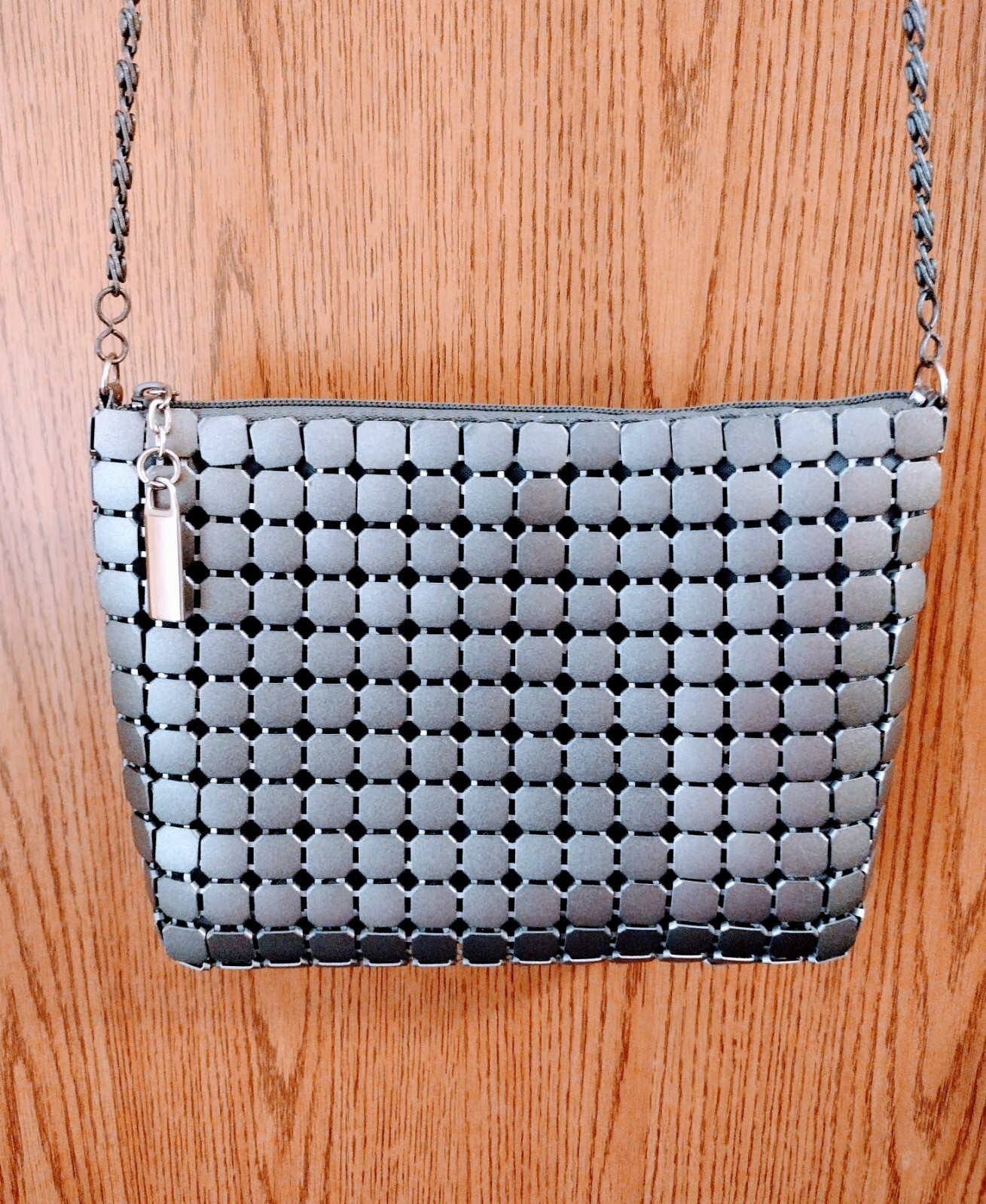 Y & S Sm Brushed Silver Chainmail Top Zip Padded Crossbody/Shoulder Bag