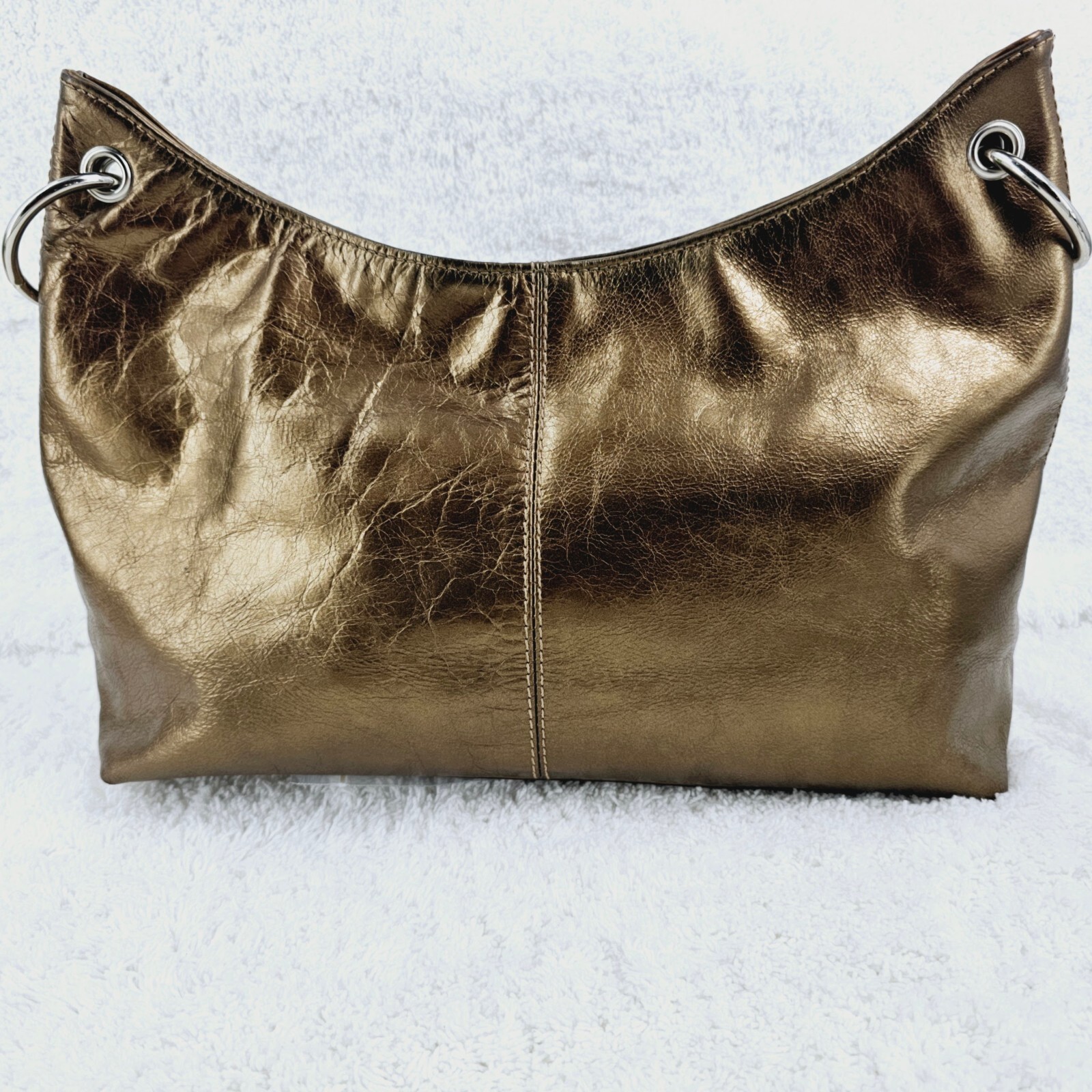 Dark Antique Gold Smooth Leather Shoulder Bag