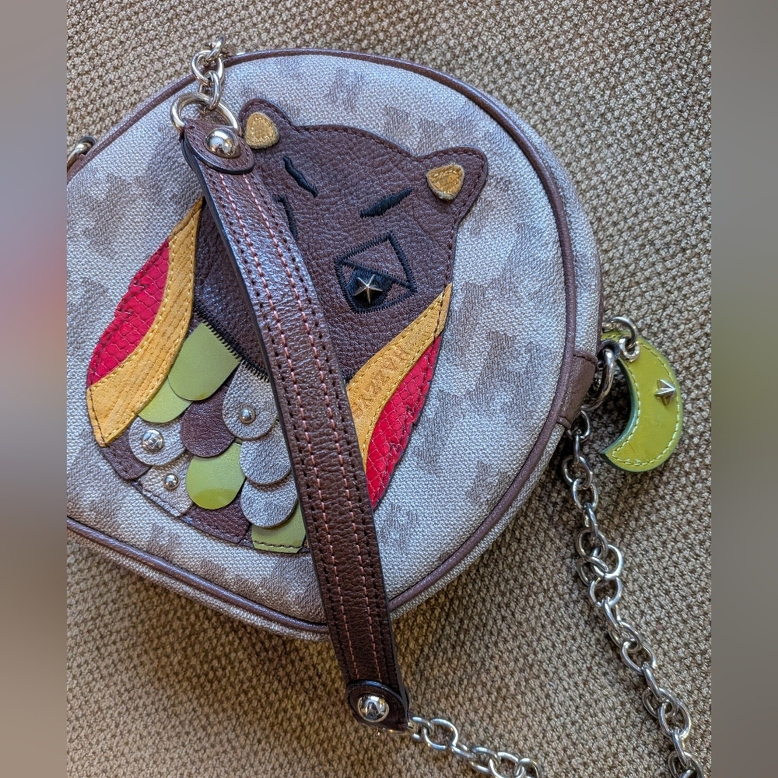 HAZZYS Whimsical Owl Round Crossbody Bag – Monogram Canvas & Leather