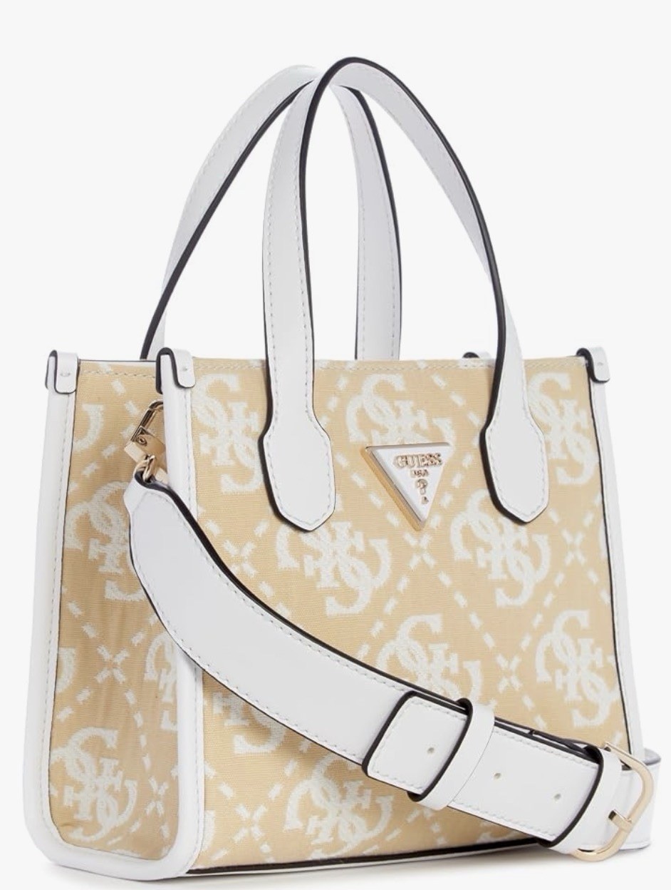 GUESS Mini Tote Satchel Yellow/White Logo 2 Compartment Crossbody Strap