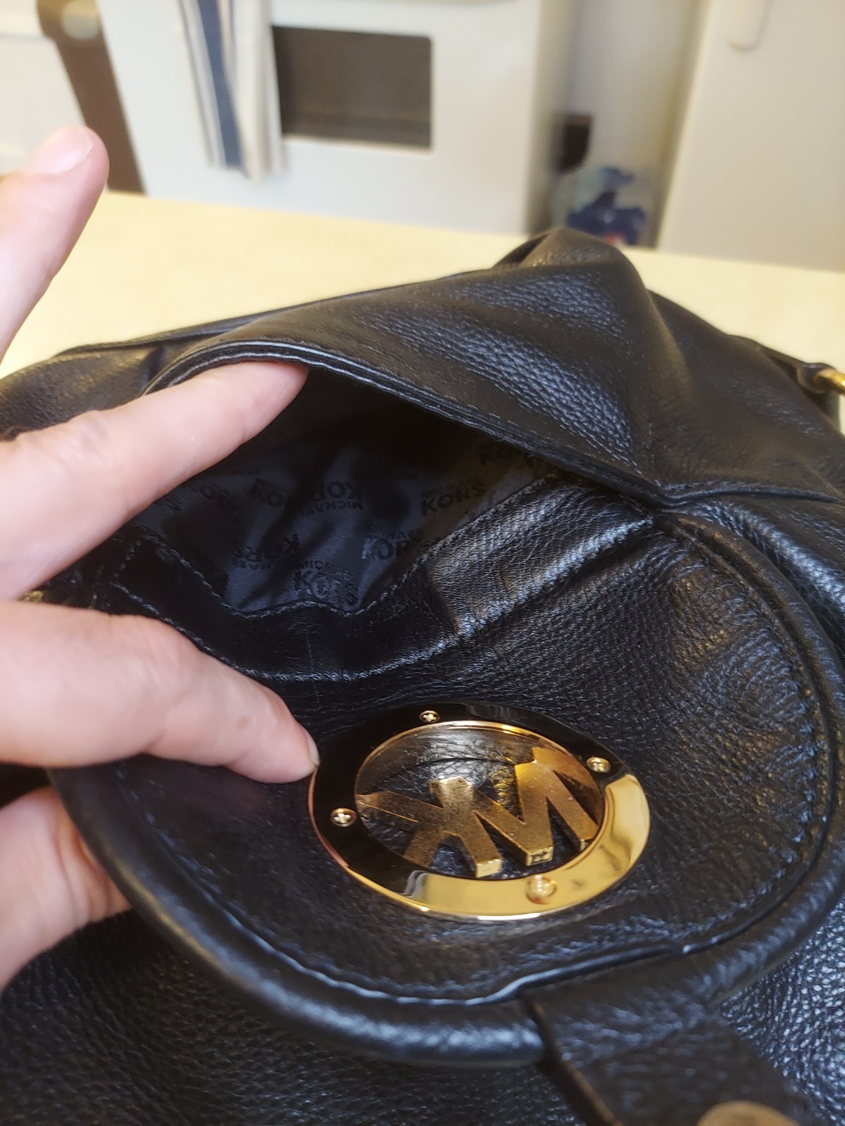 MICHAEL KORS Black Leather Fulton Hobo Shoulder Bag 14″ W x 12″ H
