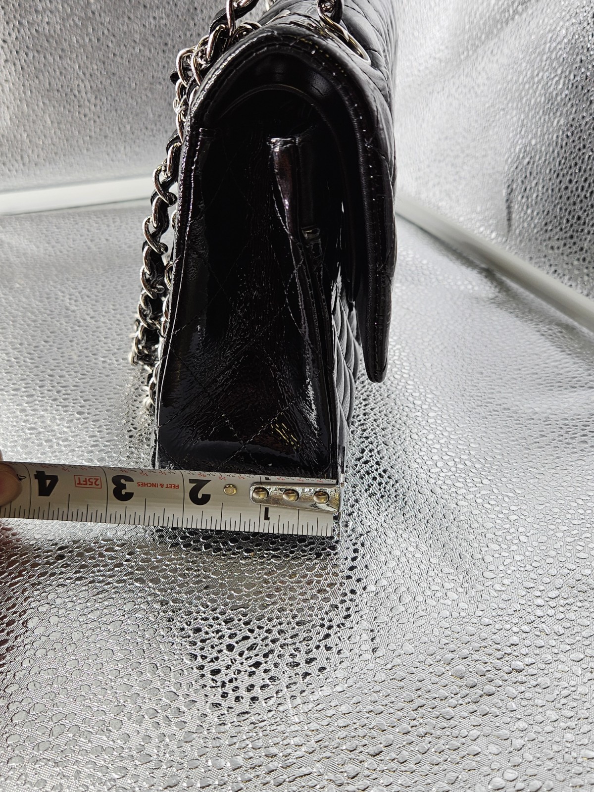 Authentic CHANEL Classic Quilted Patent Leather Double Flap Bag – Black