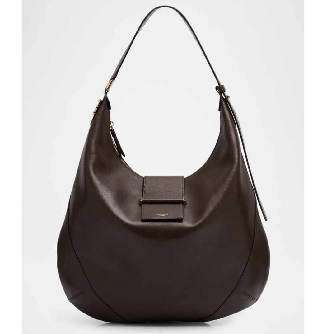 JIMMY CHOO Medusa Bar Hobo Shoulder Bag Purse Chocolate Brown Leather