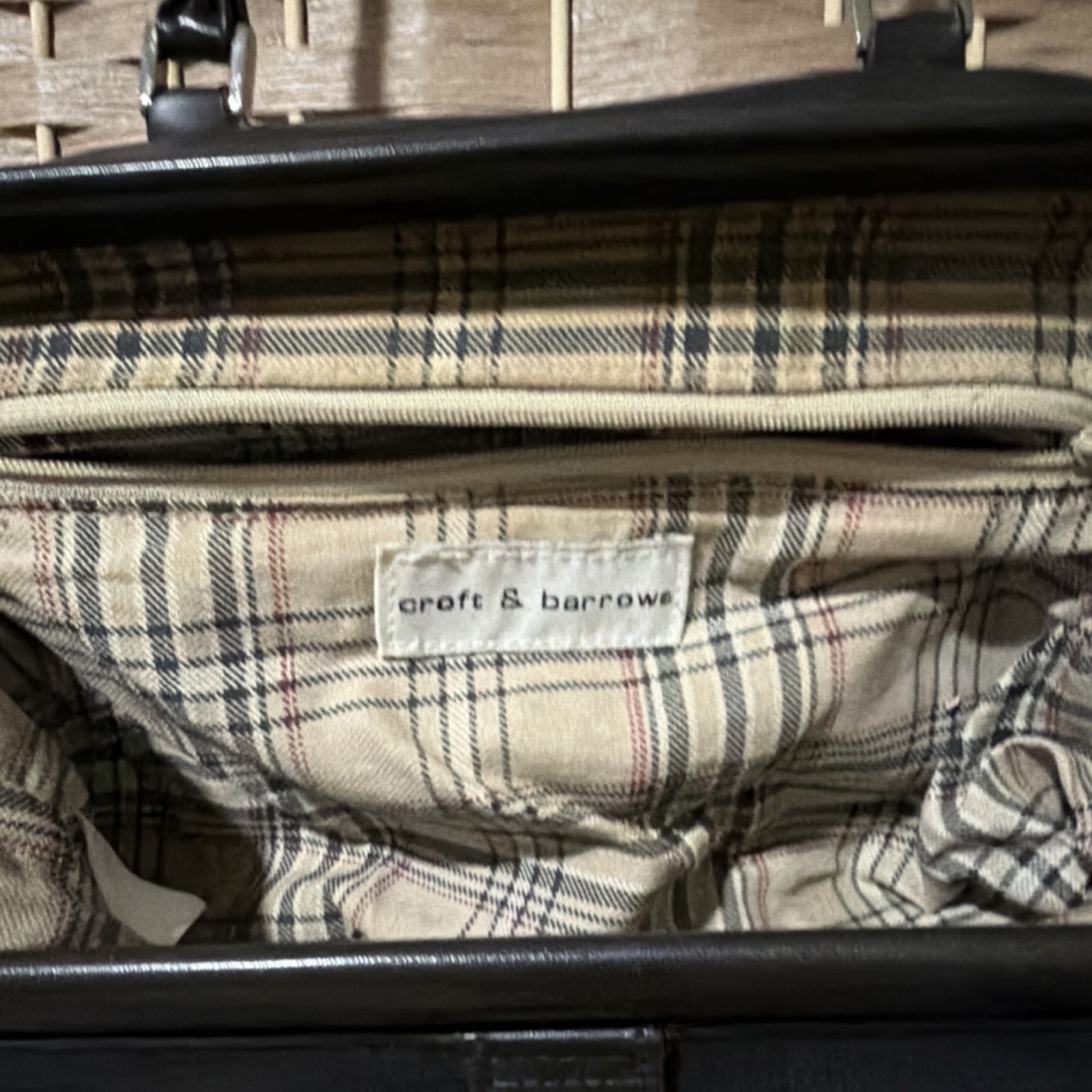 Croft & Barrow Black Satchel with Plaid Lining and Zipper Accent