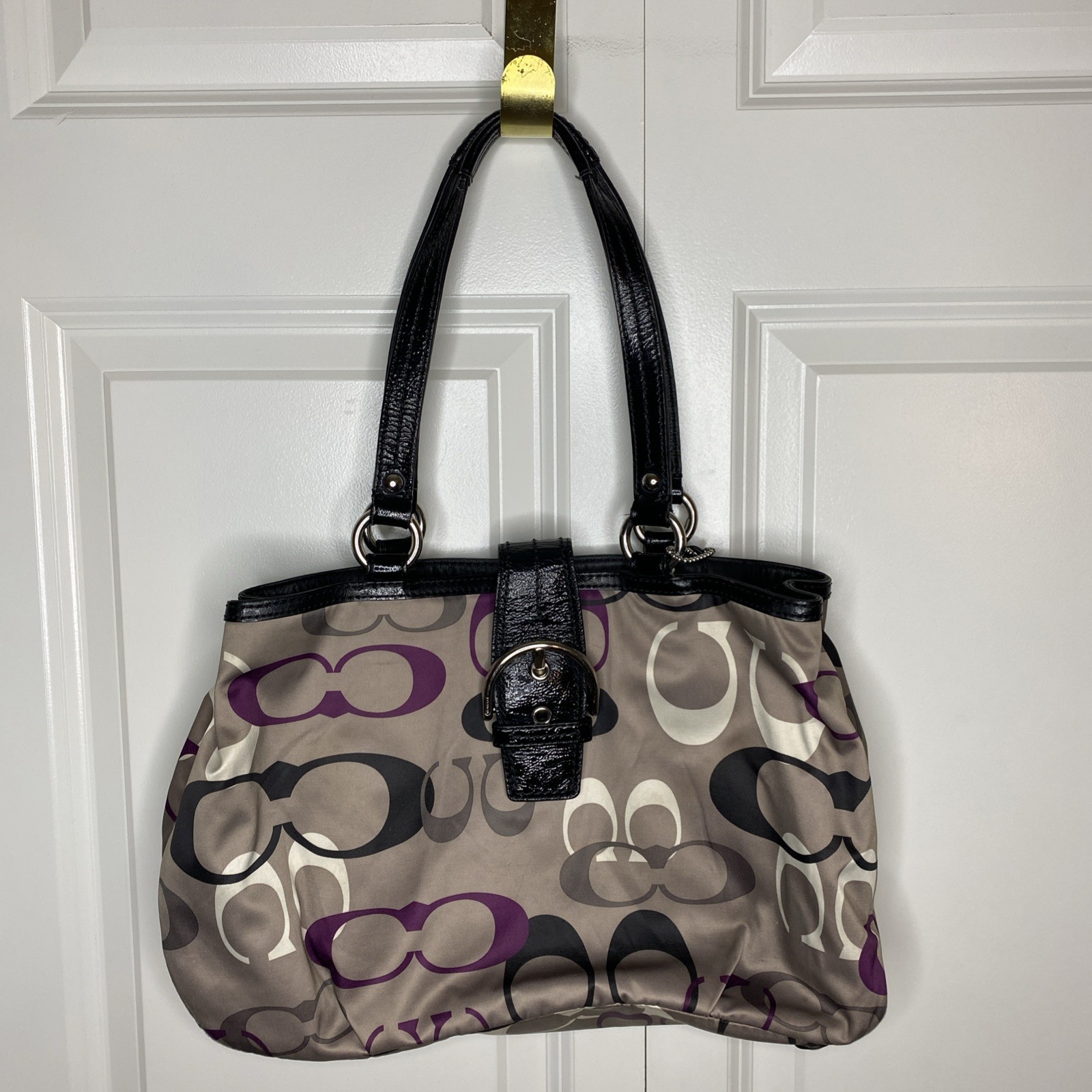 Coach Op Art Logo Print Nylon/Leather/ Fabric Shoulder Bag 2012 E1282-F19458