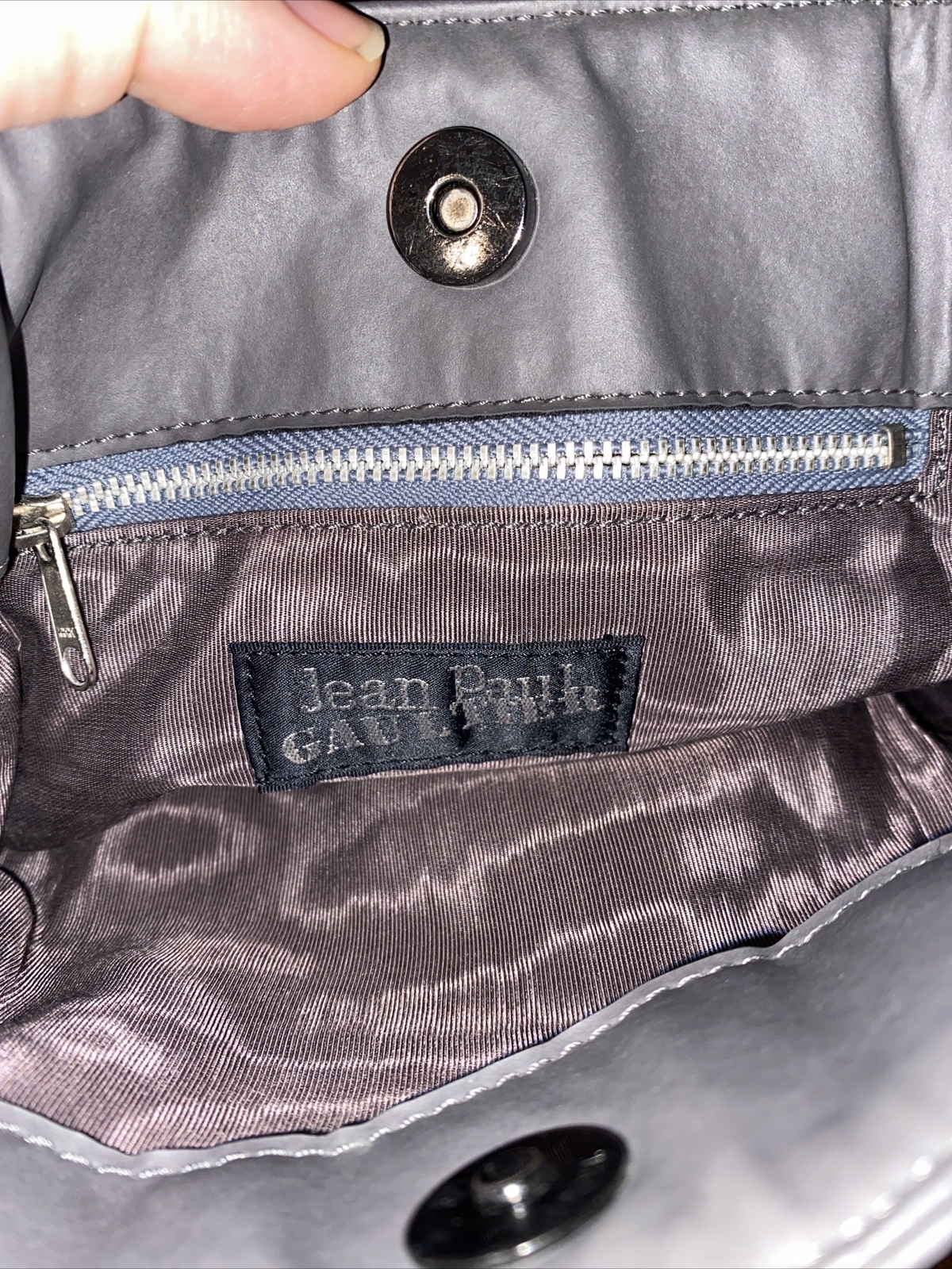 john paul gaultier leather backpack Gray Medium Purse Rare Style Side Zipper Mod