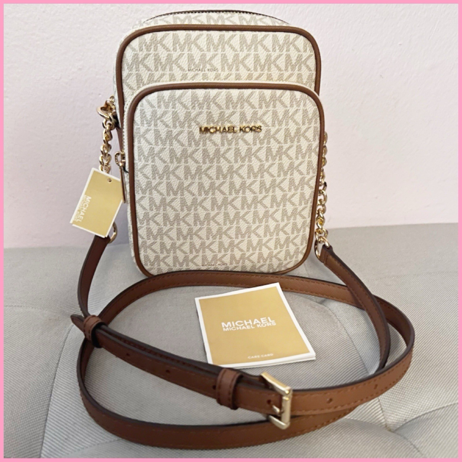 Michael Kors Women’s Jet Set Travel Signature Logo Crossbody Bag Vanilla MK $360