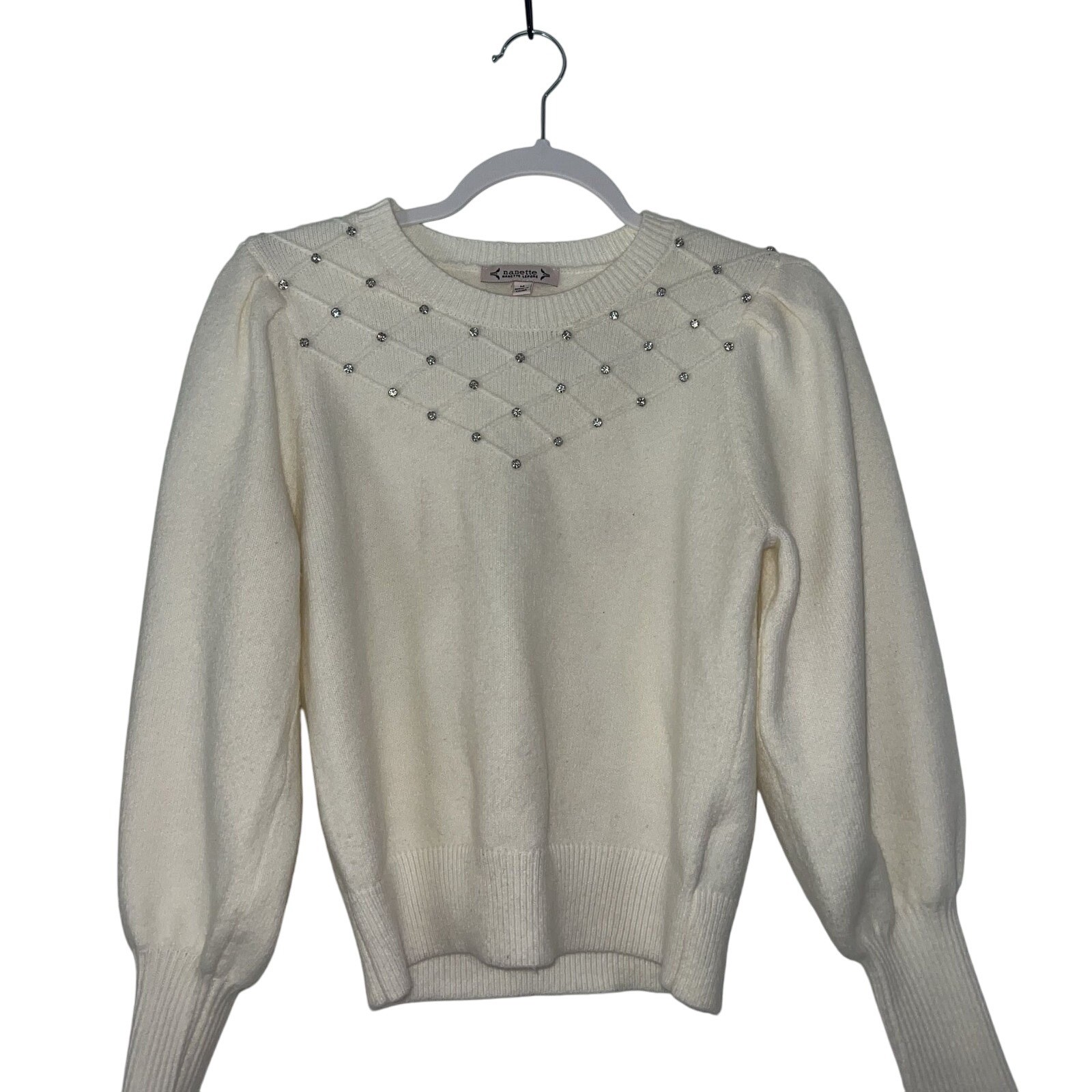 Nanette Lepore Cream Sweater With Rhinestone Accents Size M