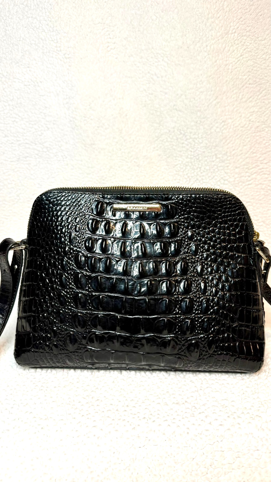Brahmin Mini Sydney Crossbody Black Melbourne Croc Embossed Leather Bag