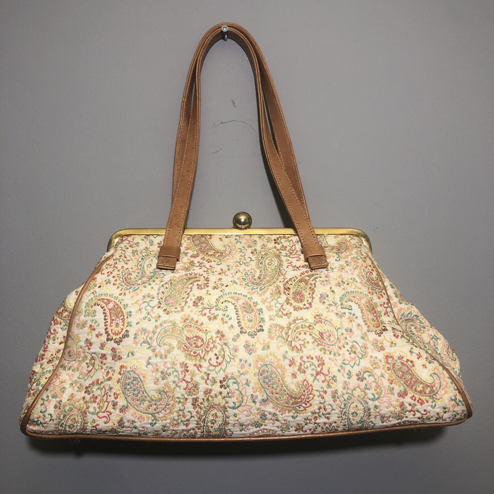 Glenda Gies Handbag Purse Paisley Tapestry Tan Brown *READ*