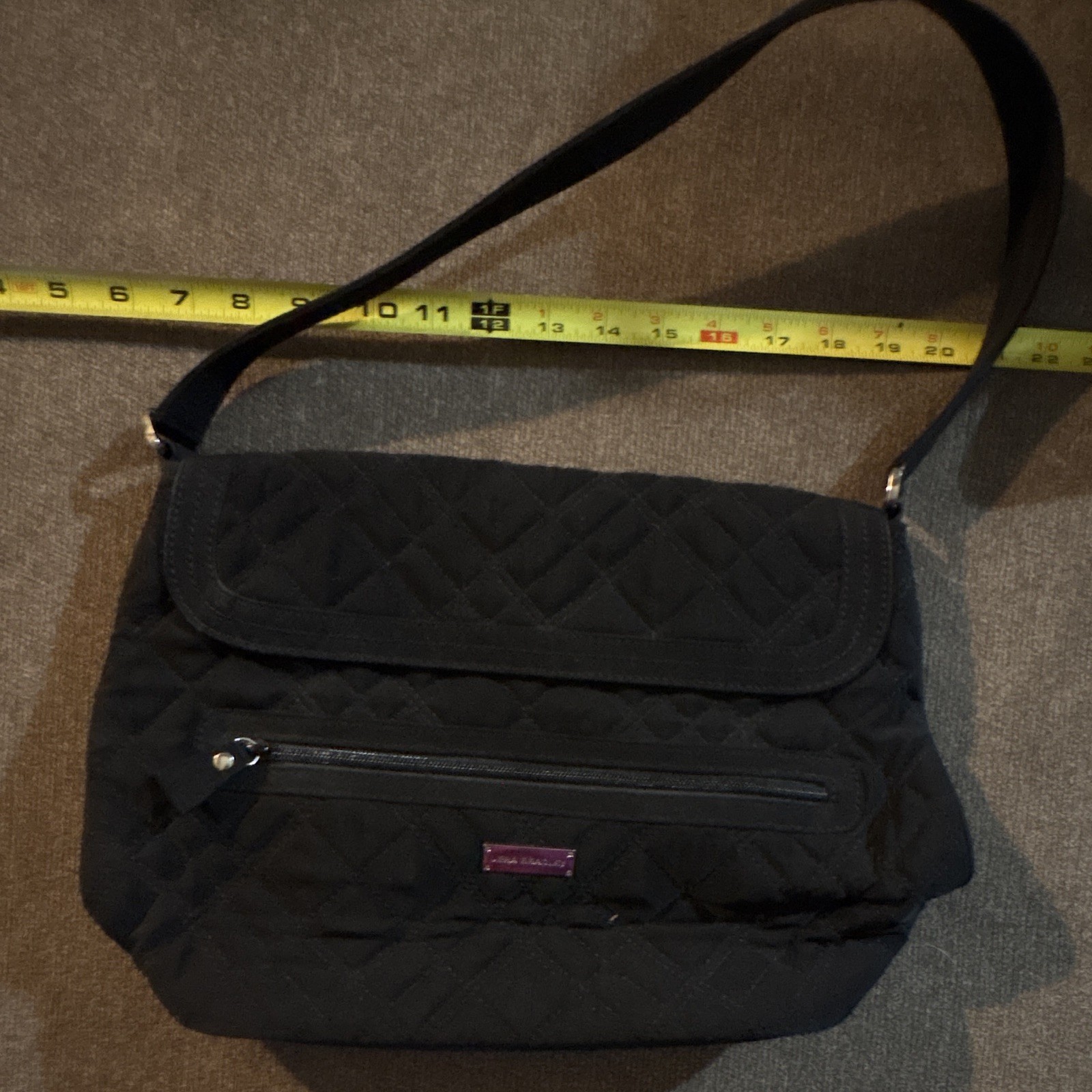 Vera Bradley Black Medium Shoulder Bag Zip Closure Zebra Lining Pockets Silver