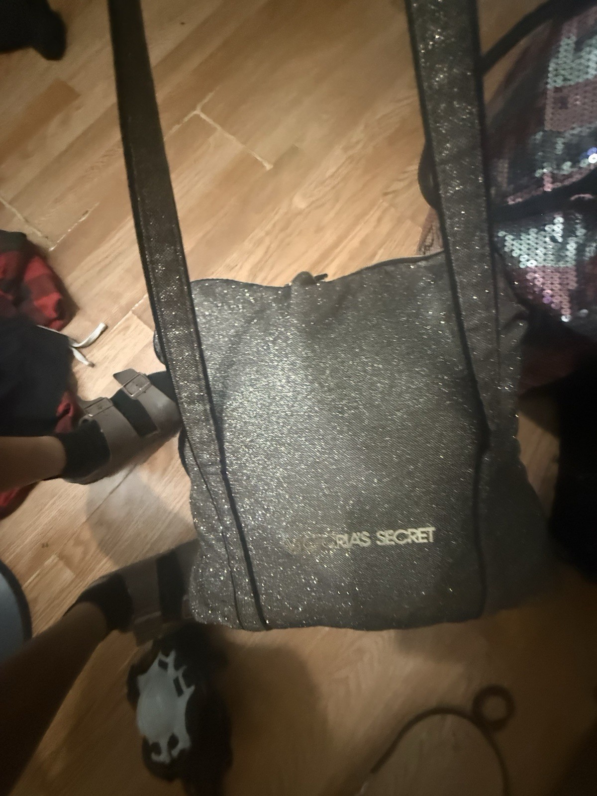 Victoria’s Secret Black Metallic Glitter Shoulder Bag with Black Shoulder Strap