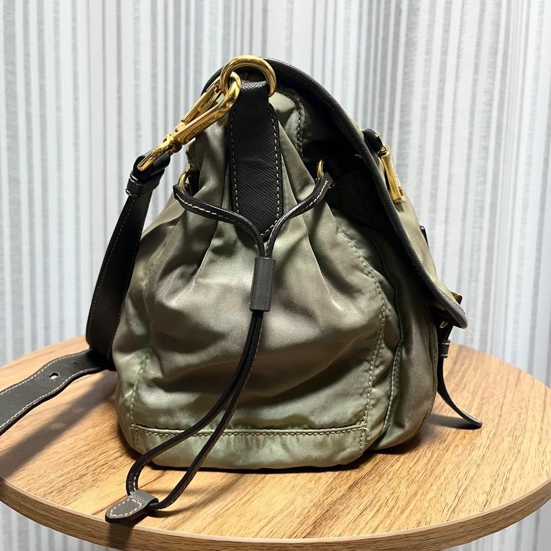 Auth PRADA Nylon Shoulder Messenger Bag Buckle Khaki Zipper Flap Logo Women’s