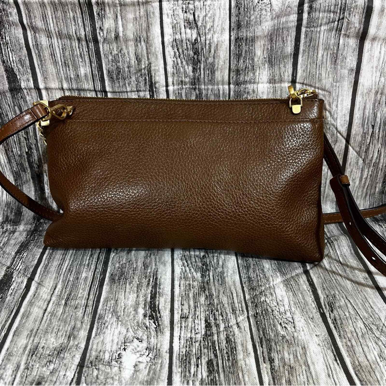 Michael Kors James Pebble Leather Clutch Crossbody Handbag Tortoise Detail