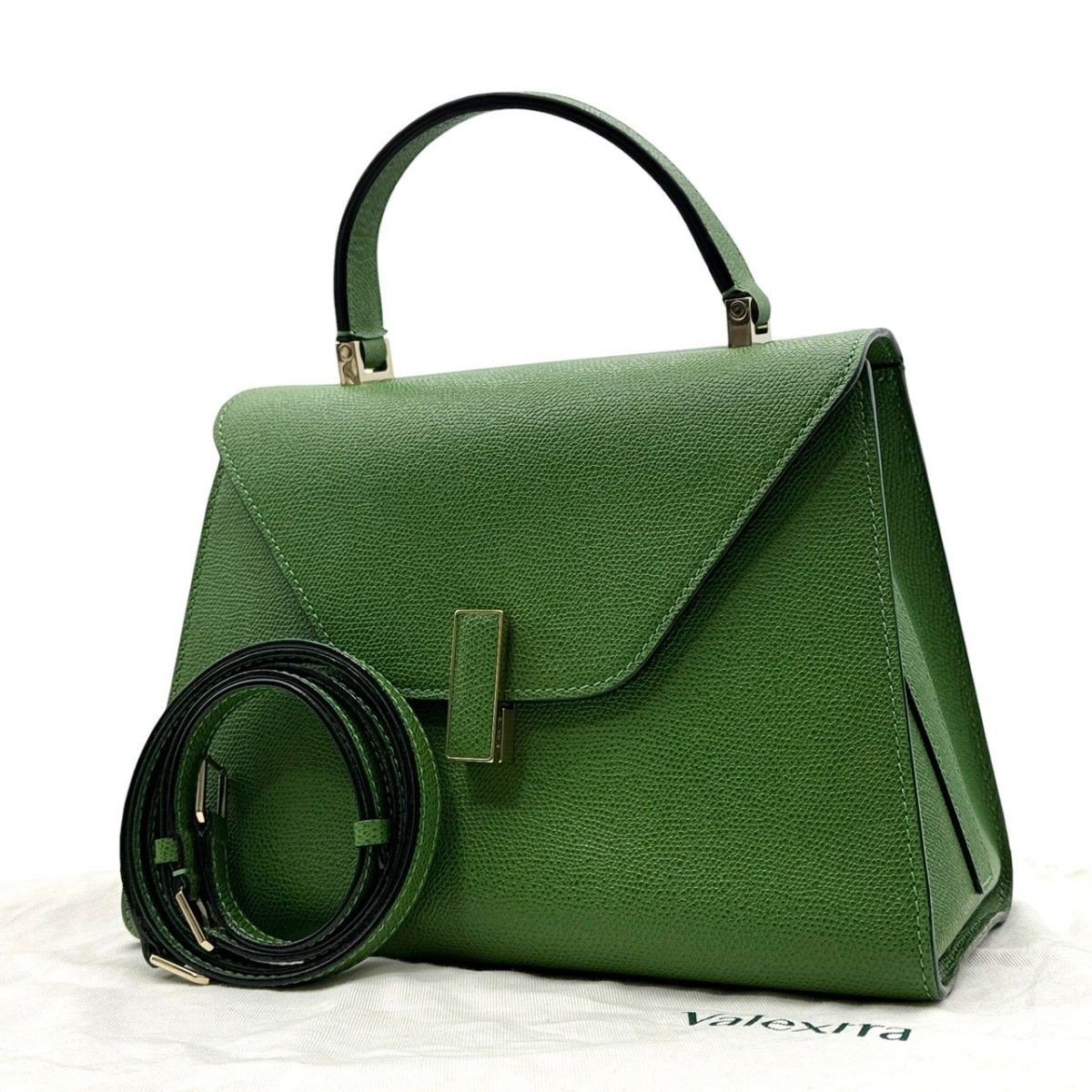 VALEXTRA Bag: Iside Medium Green W26H19D13cm w/strap dust bag;
