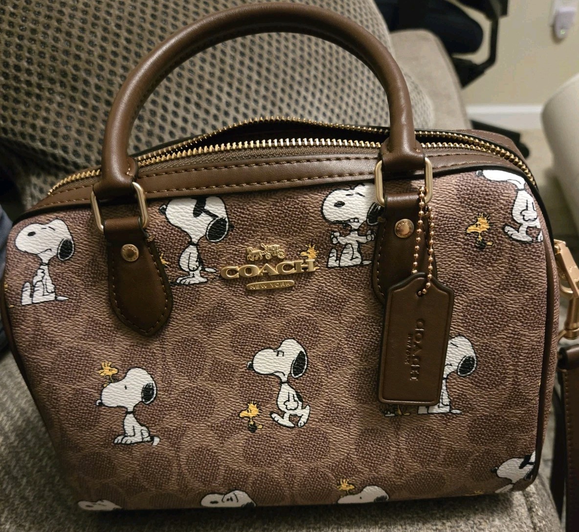 Coach X Peanuts CBM33 Rowan Brown Satchel Signature