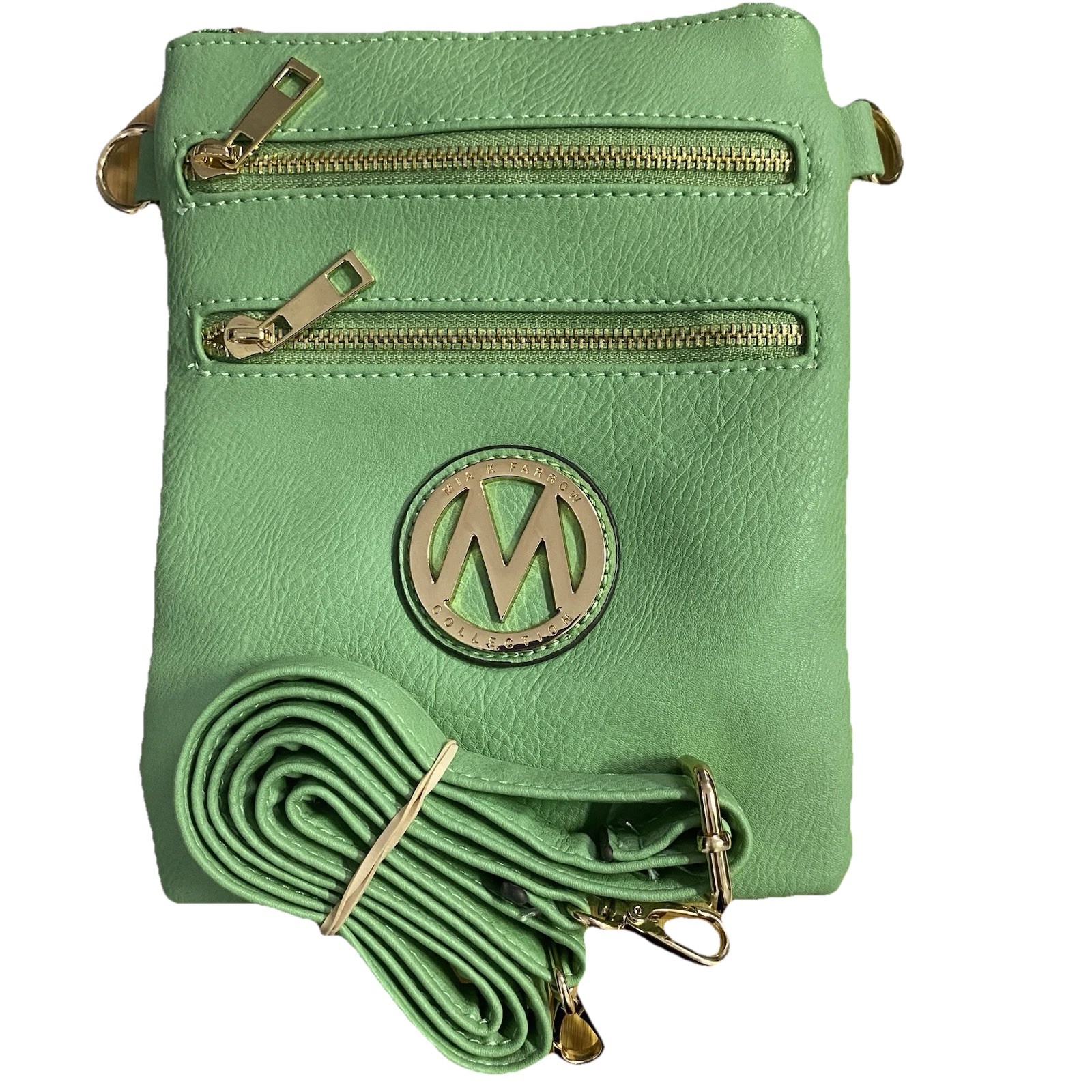 Mia K Farrow Collection Green Cross Body Purse New Detachable Strap Gold Accents