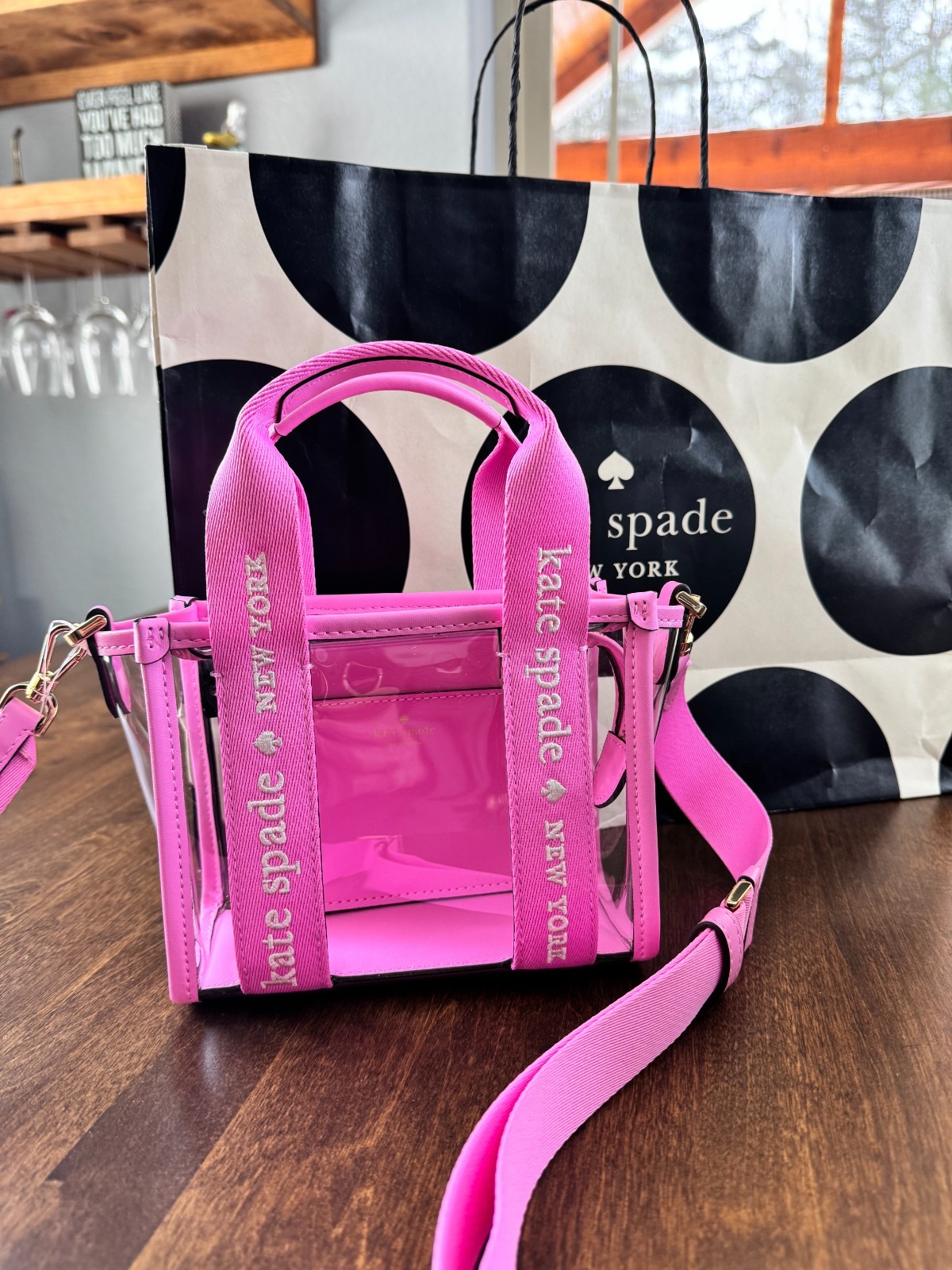 Kate Spade Kip Clear Mini Tote Crossbody See Through Stadium Bag – Surf Pink