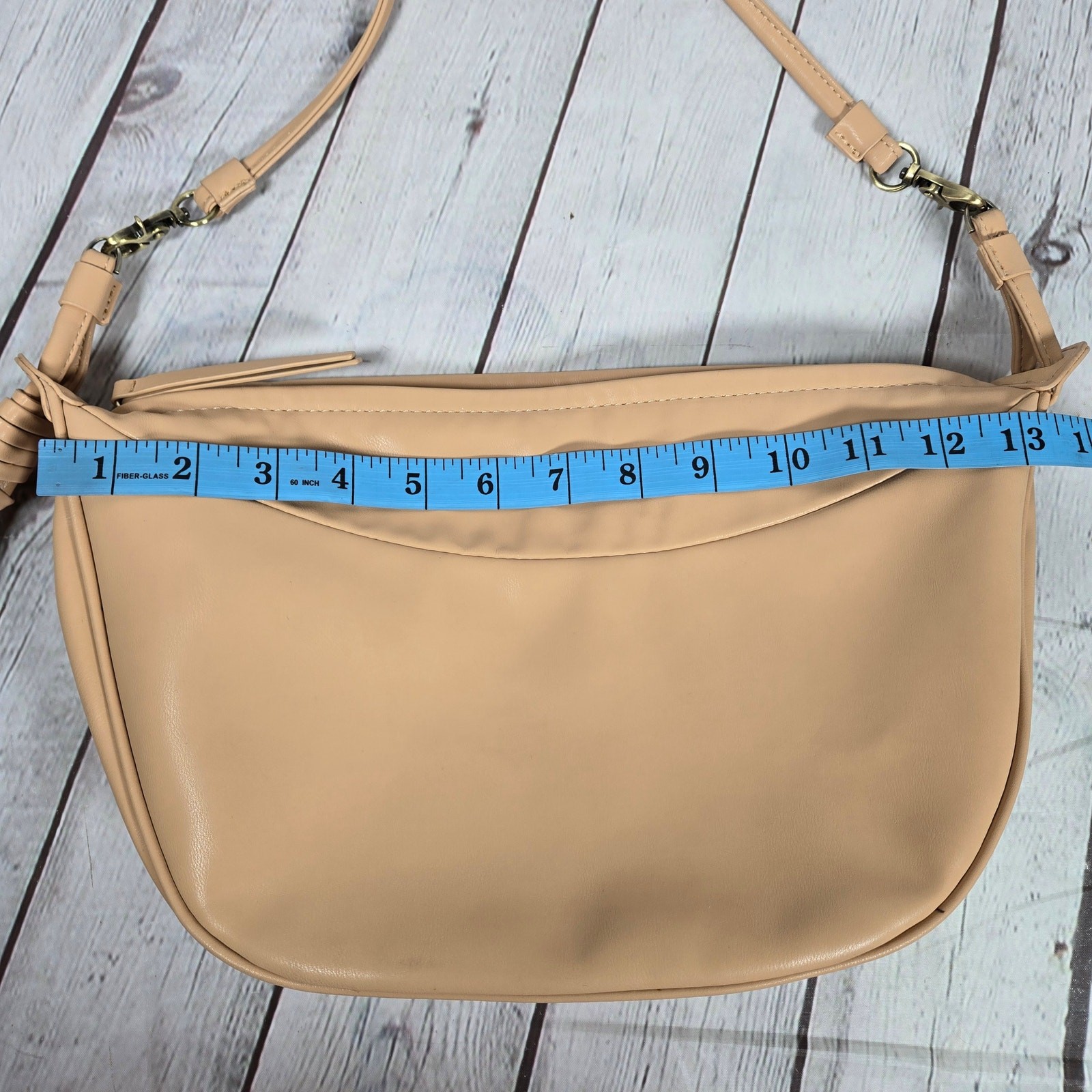 Anthropologie Crescent Shoulder Bag Tan Faux Leather Crossbody Adjustable Strap