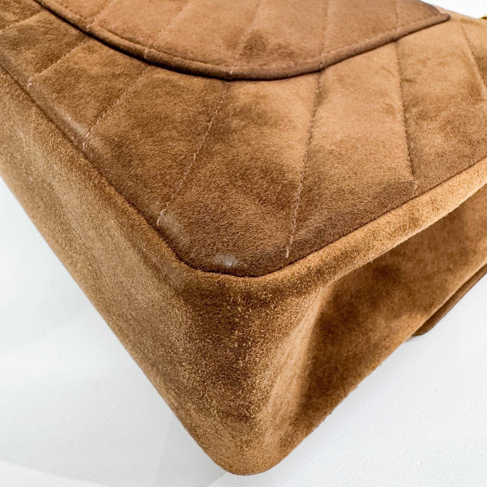 CHANEL Classic Double Flap 1991-1994 Chevron Brown Suede Shoulder Bag