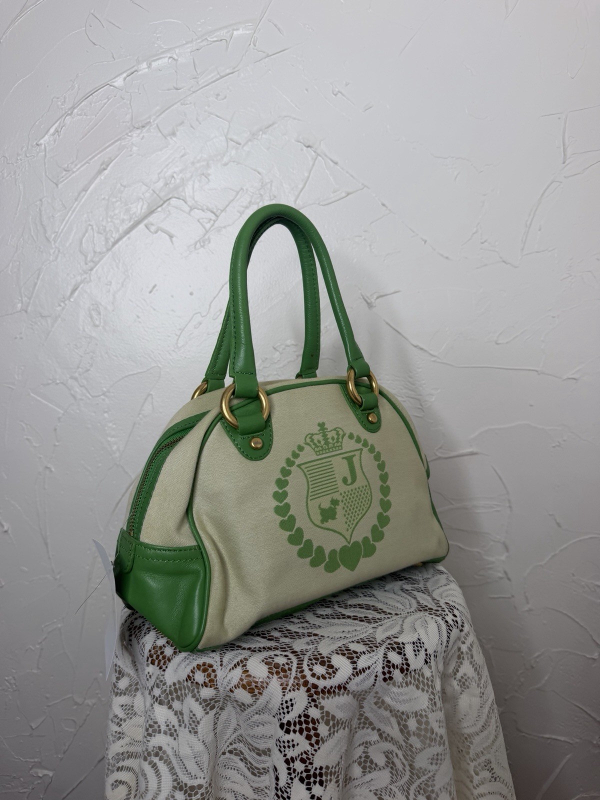 Vintage Juicy Couture Lady Juicy Lime Green & Pink Bowler Bag