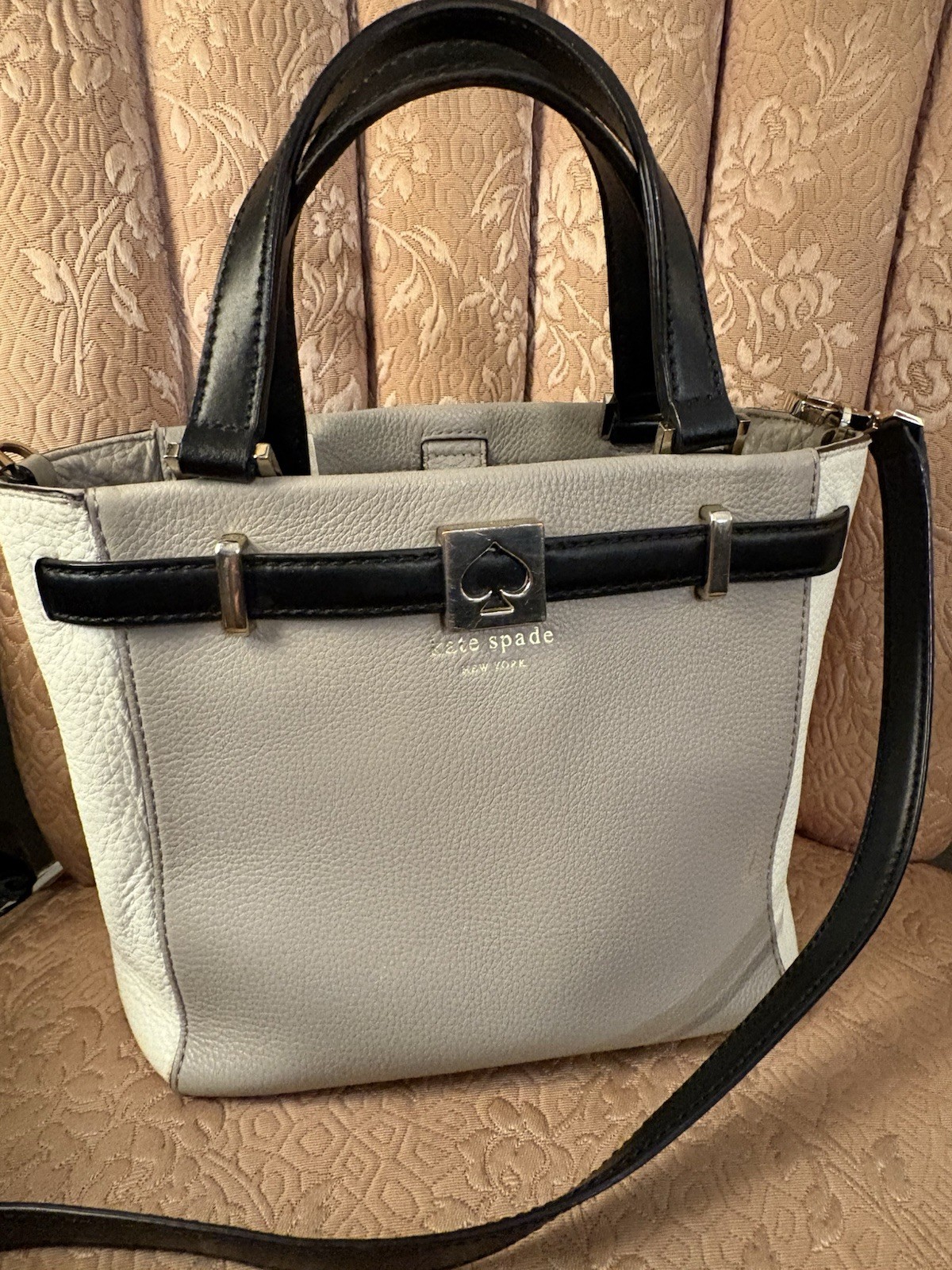Kate Spade Houston Street Taupe Cream Two Tone Satchel Shoulder Bag Crossbody