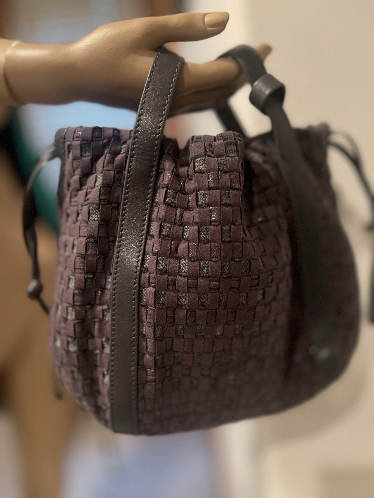 Francesco Biasia Leather / Fabric Handbag Woven Grey/ Purple Made In Italy