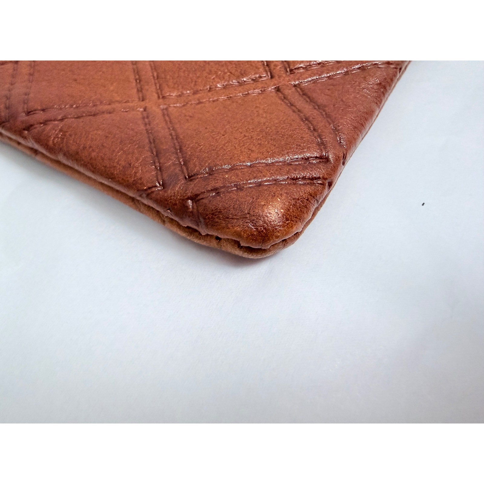 Pratesi Firenze Brown Quilted Leather Wristlet Clutch Bag Made in Italy Cognac
